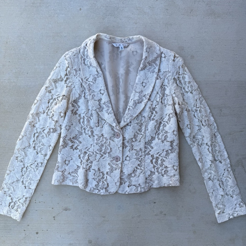 CAbi Women Ivory Blazer Lace Overlay‎ Lined Blazer Lightweight Cluny Cream Beige